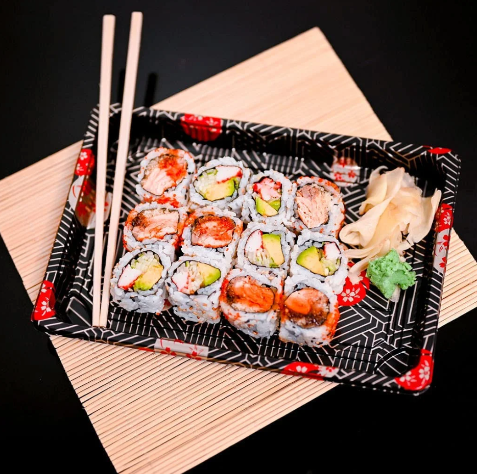 FH-10 RECTANGULAR BLACK SUSHI BOX WITH LID 400 SET/CASE