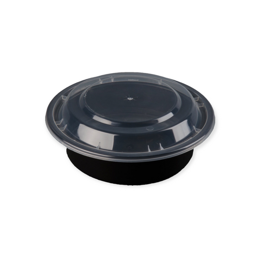 16oz. Black Round Microwavable Container with Clear Lid 150 Sets