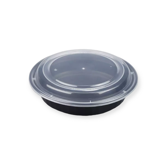 32 oz. Black Round Microwavable Container with Clear Lid 150 Sets
