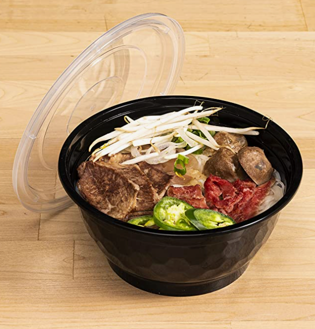 42oz. Black Round Micro Noodle Bowl with Lid 150 Sets