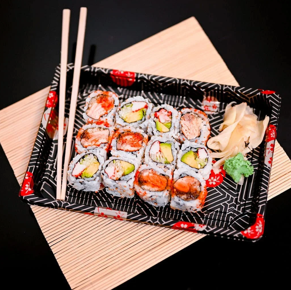 FH-20 RECTANGULAR BLACK SUSHI BOX WITH LID 400 SET/CASE