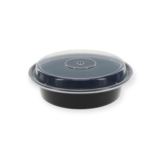 48oz. Black Round Microwavable Container with Clear Lid 150 Sets
