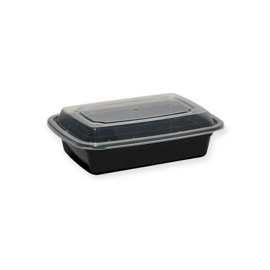 16oz. Black Rectangular Micro Carryout Containers with Lids 150 Sets